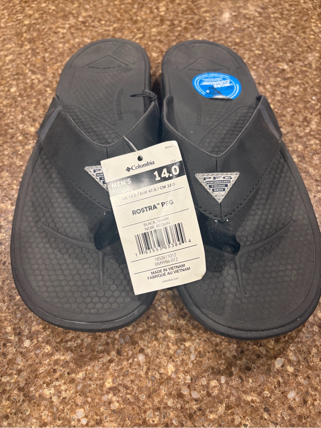 Columbia Men's Rostra Pfg Black Flip-Flop Sandals Size 14. Nwt